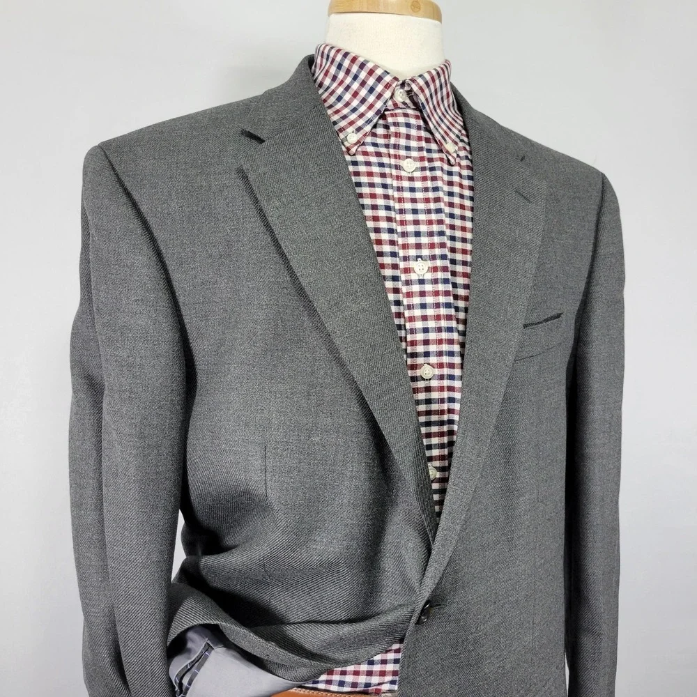 Nautcia Men's Sport Coat Blazer‎ Two Button Gray Flannel Twill Lambs Wool 46L